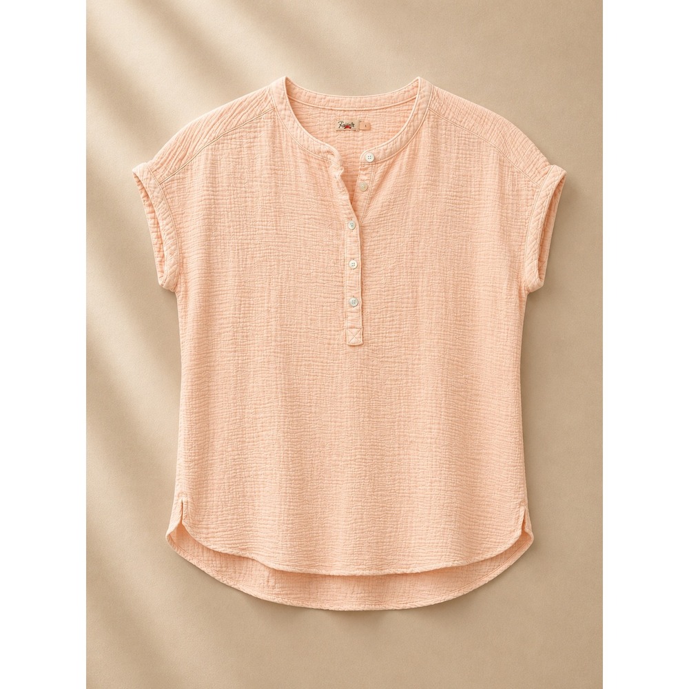 Faherty Women Top Small Peach Cloud Cotton Henley Cap Sleeve WTC0002-PHW